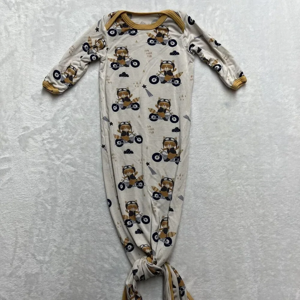 Bestaroo Knotted Baby Gown 0-3 Months Modal Racoon Motorcycle Stretch Sleeper